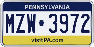 PA license plate MZW3972