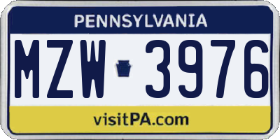 PA license plate MZW3976