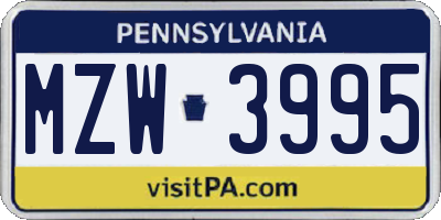 PA license plate MZW3995