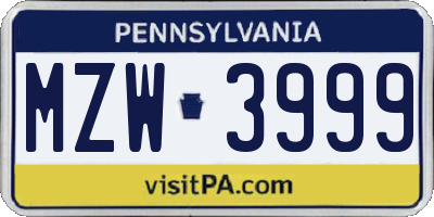 PA license plate MZW3999