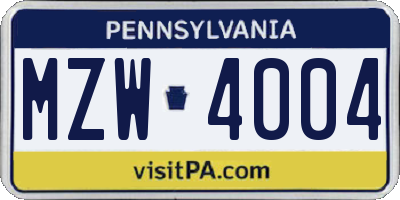 PA license plate MZW4004