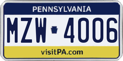 PA license plate MZW4006