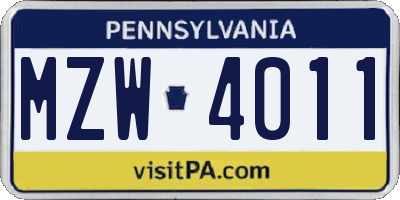 PA license plate MZW4011