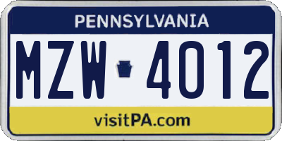 PA license plate MZW4012