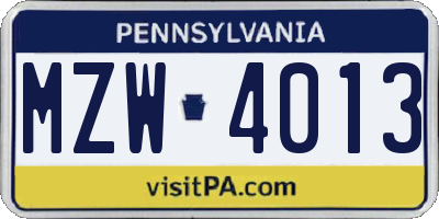 PA license plate MZW4013