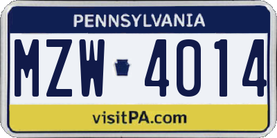 PA license plate MZW4014