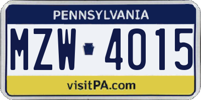 PA license plate MZW4015