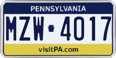 PA license plate MZW4017