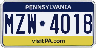 PA license plate MZW4018