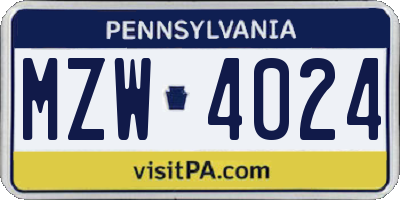 PA license plate MZW4024