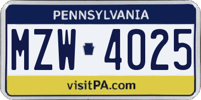 PA license plate MZW4025