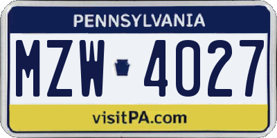 PA license plate MZW4027