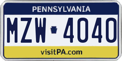 PA license plate MZW4040