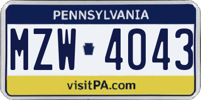 PA license plate MZW4043