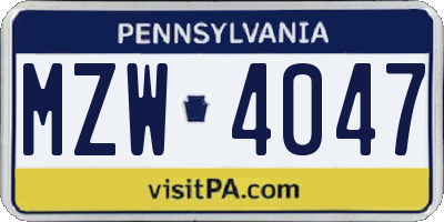 PA license plate MZW4047