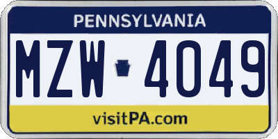 PA license plate MZW4049