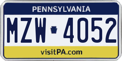 PA license plate MZW4052