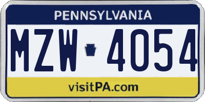 PA license plate MZW4054