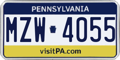 PA license plate MZW4055