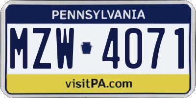 PA license plate MZW4071