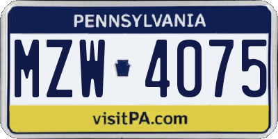 PA license plate MZW4075