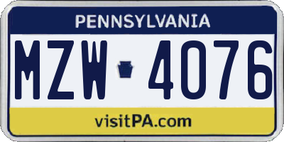 PA license plate MZW4076