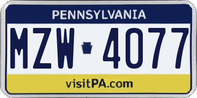 PA license plate MZW4077