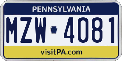 PA license plate MZW4081