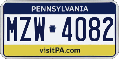 PA license plate MZW4082