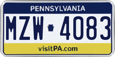 PA license plate MZW4083