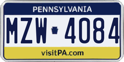 PA license plate MZW4084