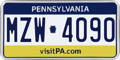 PA license plate MZW4090
