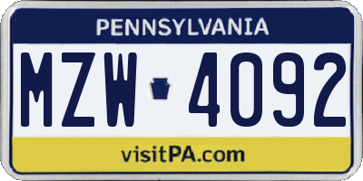 PA license plate MZW4092