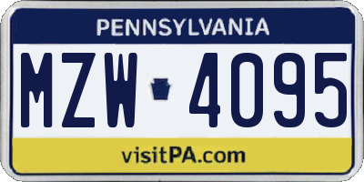 PA license plate MZW4095