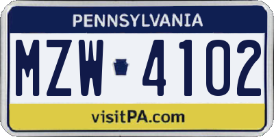 PA license plate MZW4102