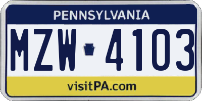 PA license plate MZW4103