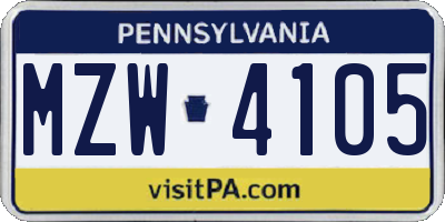 PA license plate MZW4105
