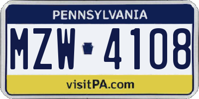 PA license plate MZW4108