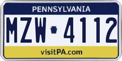 PA license plate MZW4112