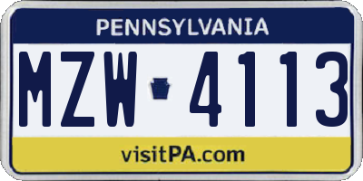 PA license plate MZW4113