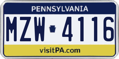PA license plate MZW4116