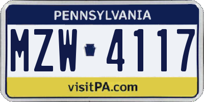 PA license plate MZW4117