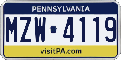 PA license plate MZW4119