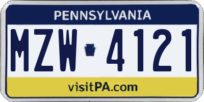 PA license plate MZW4121