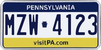 PA license plate MZW4123