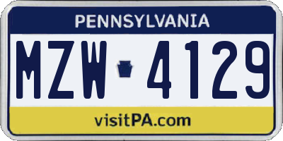 PA license plate MZW4129