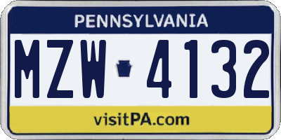 PA license plate MZW4132