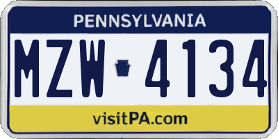 PA license plate MZW4134