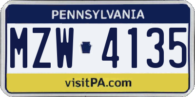 PA license plate MZW4135