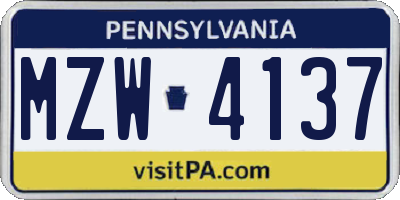 PA license plate MZW4137